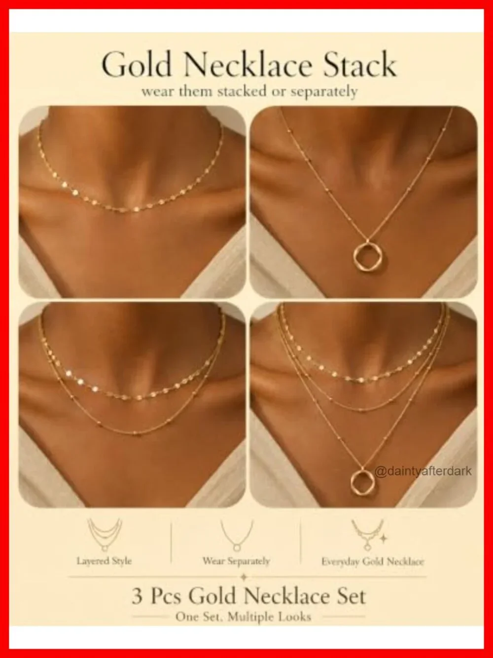 3 Piece 14K Gold Plated Layered Necklace Set for Women | Stackable Pendant